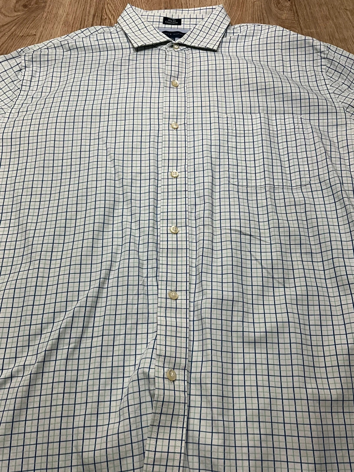 Chemise Tommy Hilfiger Slim Fit Taille 17 34-35 Prepy Coton Blanc Carreaux – photo 4